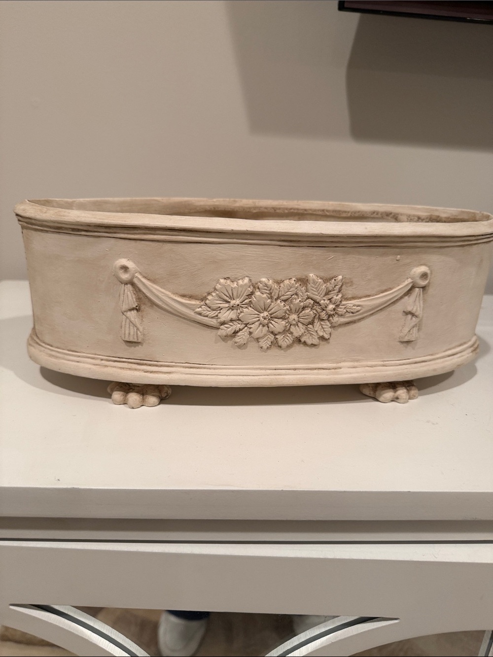 Decorative Oval Floral Planter - Cream